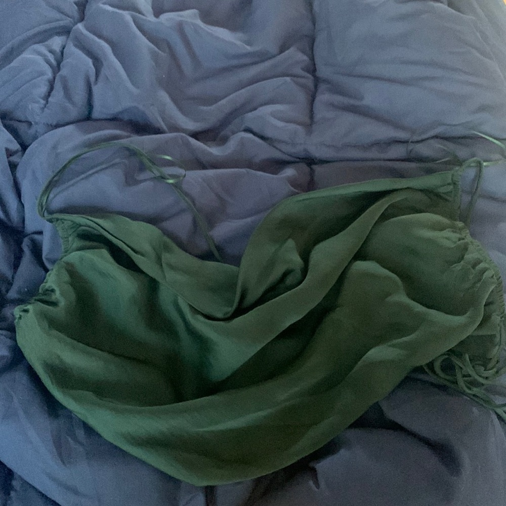 Draped Green Crop Top with String Ties